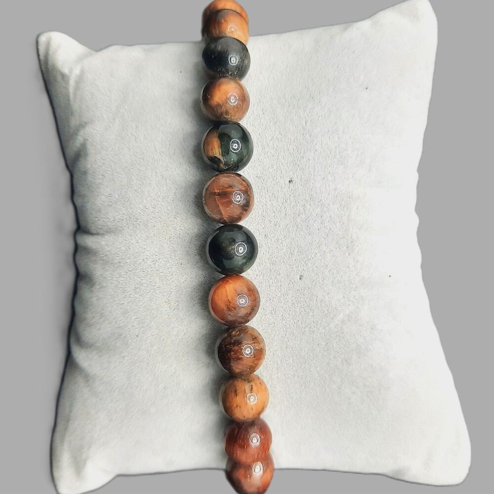 Coral Fossil Jasper Beaded Bracelet Artisan Made 8mm Gemstone Stretch Earthy NEW